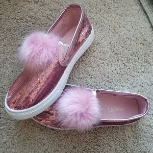 Capelli Girls Pink Sequin Pom Slip On Sneakers 3